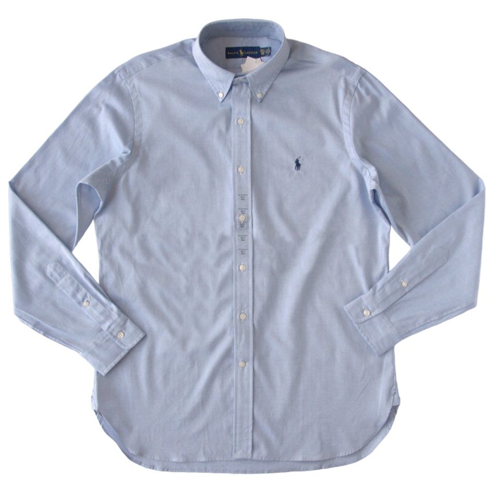 NEW Polo Ralph Lauren Fine Cotton Dress Shirt! Blue With Navy Blue Polo Player